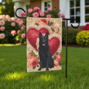 Two Heart Black German Shepherd Valentine Garden Flag