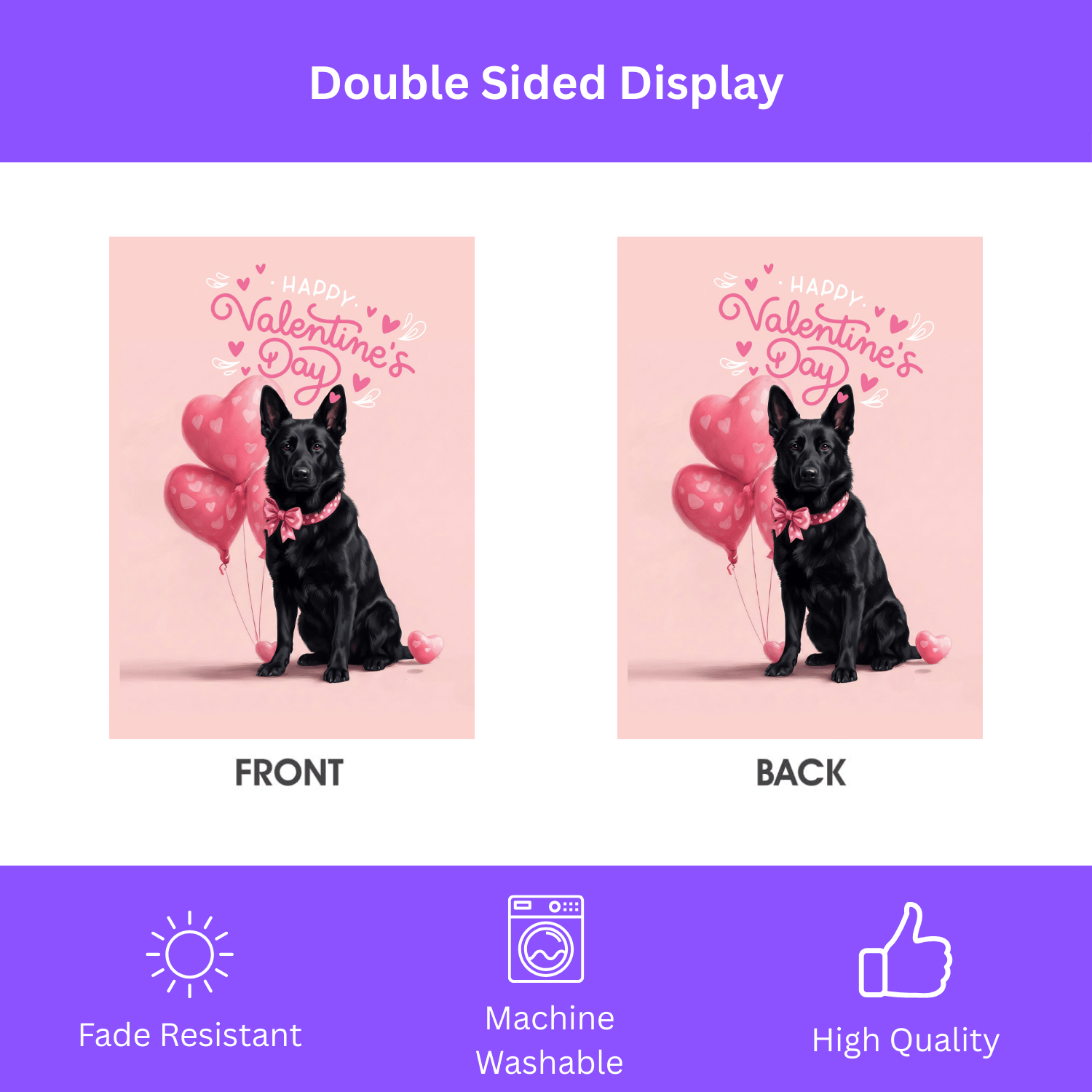 Black German Shepherd Happy Valentine's Day Garden Flag - Image 2