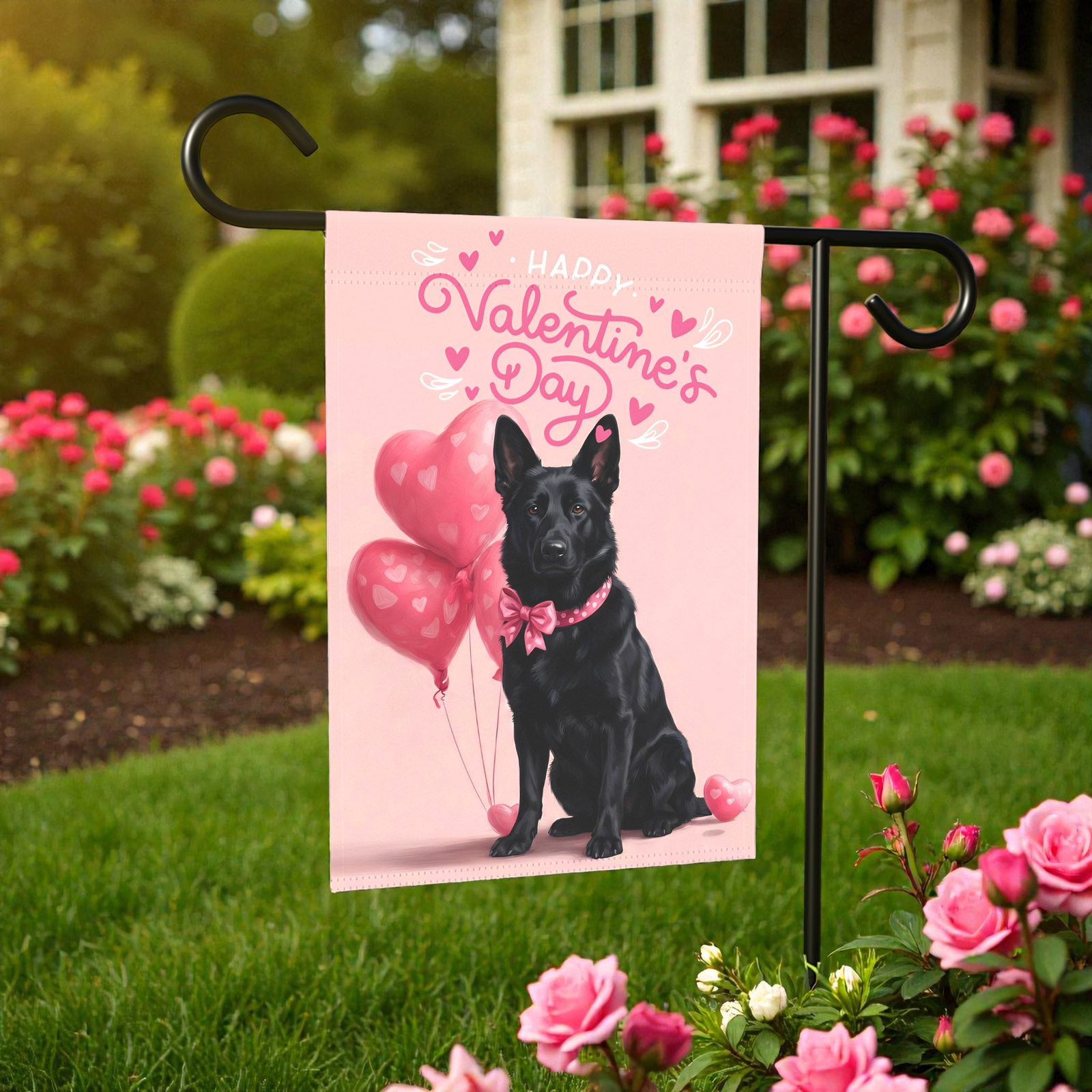 Black German Shepherd Happy Valentine's Day Garden Flag - Image 6