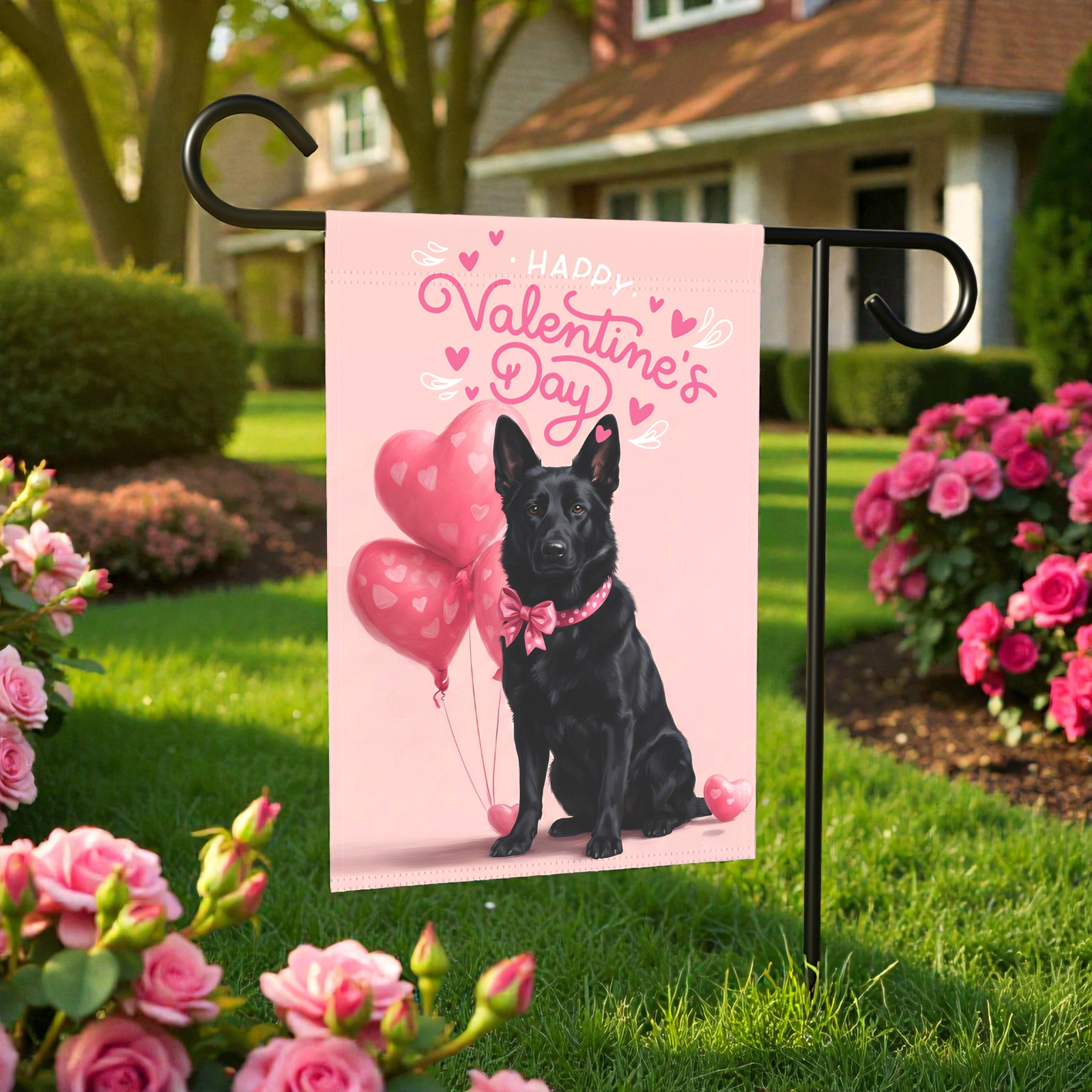 Black German Shepherd Happy Valentine's Day Garden Flag - Image 5