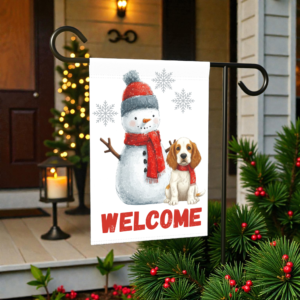 Clubber Spaniel and Snowman Welcome Garden Flag