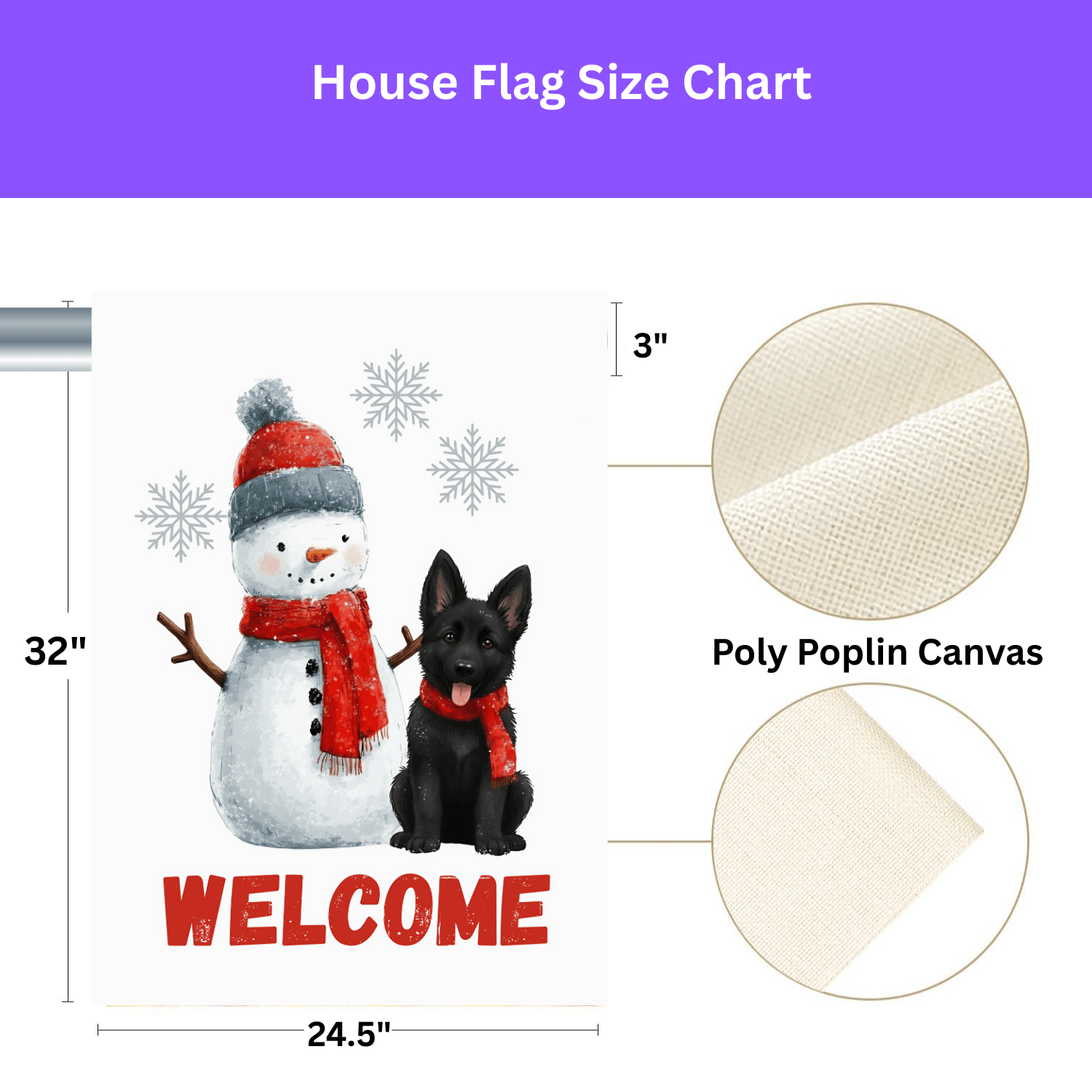 Black German Shepherd and Snowman Welcome Garden Flag - Image 3