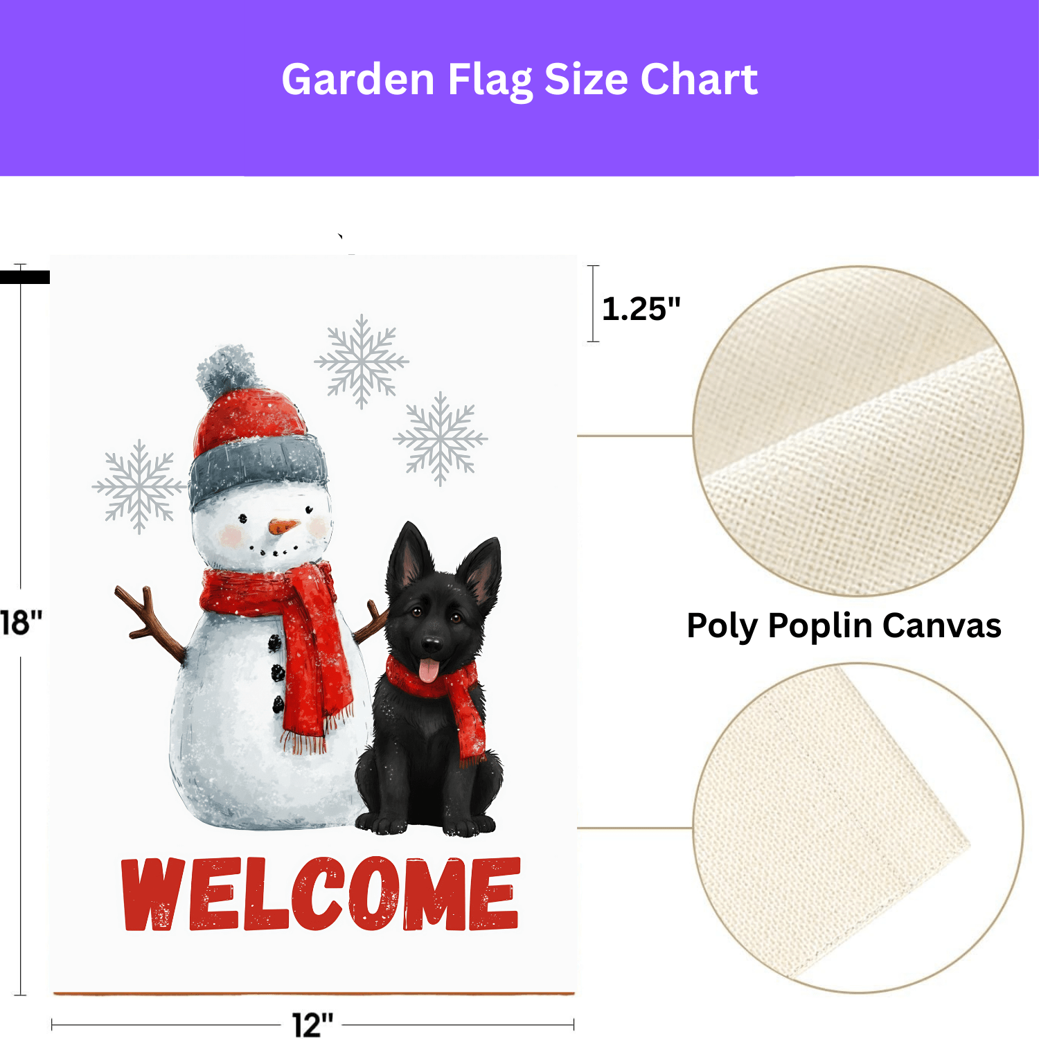 Black German Shepherd and Snowman Welcome Garden Flag - Image 4