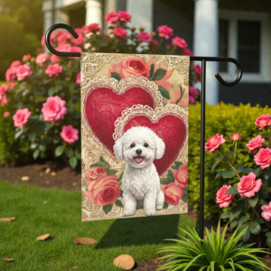 Two Heart Bichon Frise Valentine Garden Flag