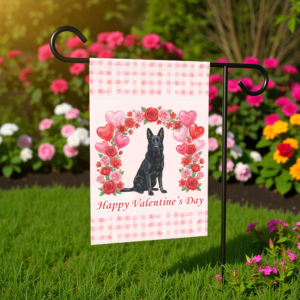 Arch of Roses Black German Shepherd Valentine's Day Garden Flag