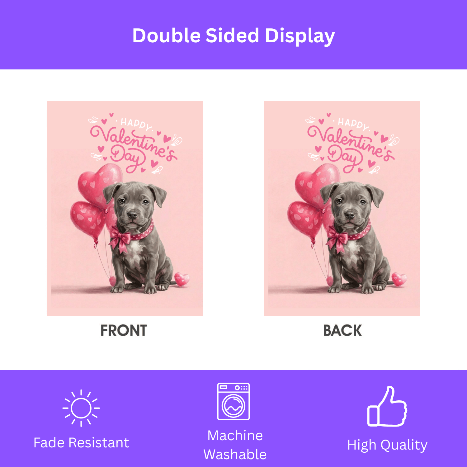 Gray Pitbull Terrier Puppy Happy Valentine's Day Garden Flag - Image 3