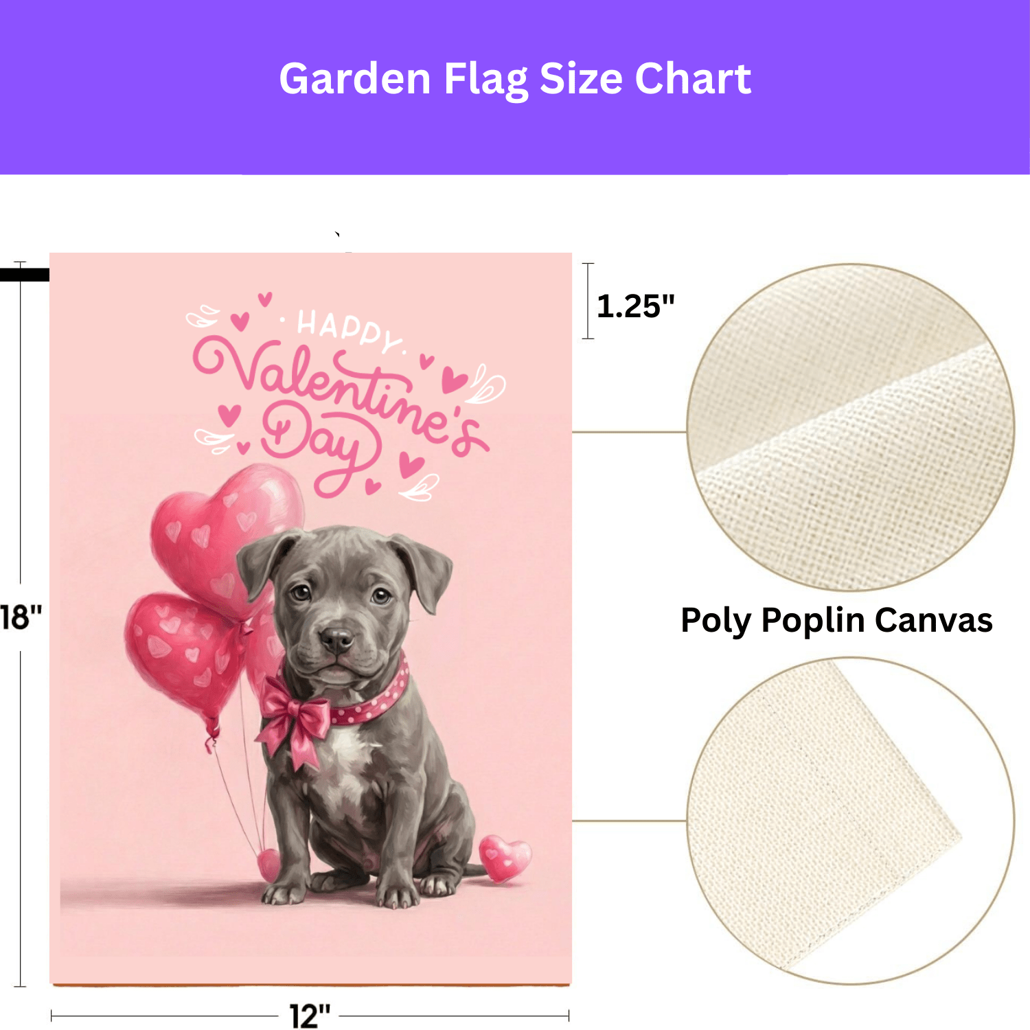 Gray Pitbull Terrier Puppy Happy Valentine's Day Garden Flag - Image 4