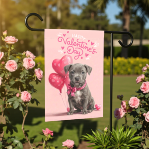 Gray Pitbull Terrier Puppy Happy Valentine's Day Garden Flag