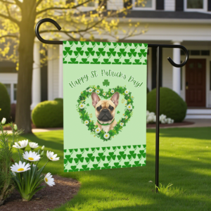 St. Patrick's Day Shamrock French Bulldog Garden Flag
