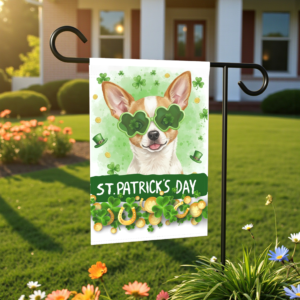 St. Patrick's Clover Glasses Short Haired Chihuahua Garden Flag