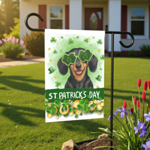 St. Patrick's Clover Glasses Dachshund Garden Flag