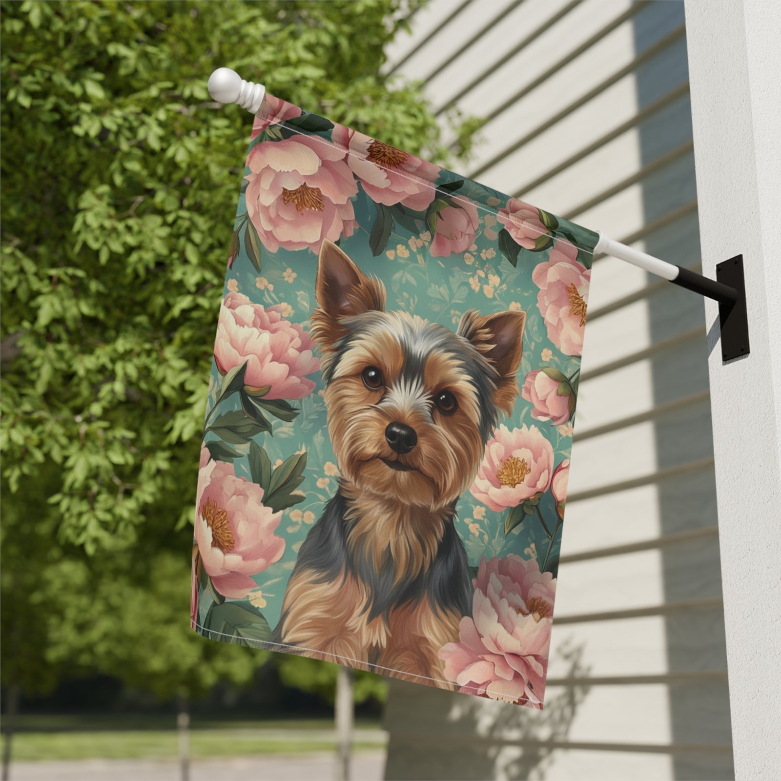 Pink Peony Yorkshire Terrier Garden Flag - Image 8