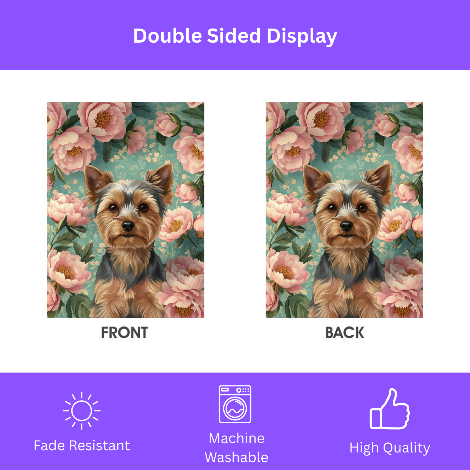 Pink Peony Yorkshire Terrier Garden Flag - Image 2