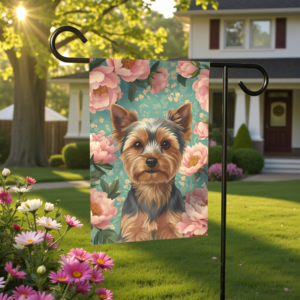 Pink Peony Yorkshire Terrier Garden Flag