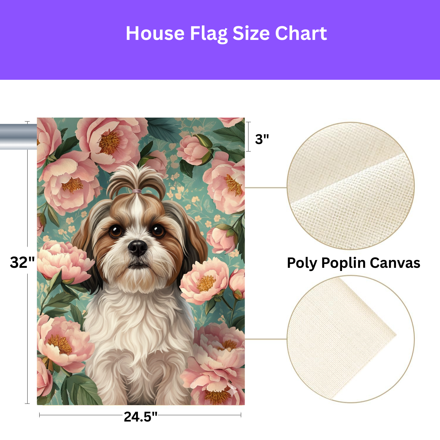 Pink Peony Shih Tzu Garden Flag - Image 3
