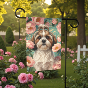 Pink Peony Shih Tzu Garden Flag