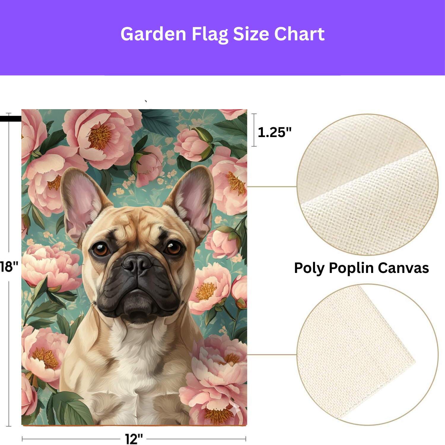 Pink Peony French Bulldog Garden Flag - Image 4