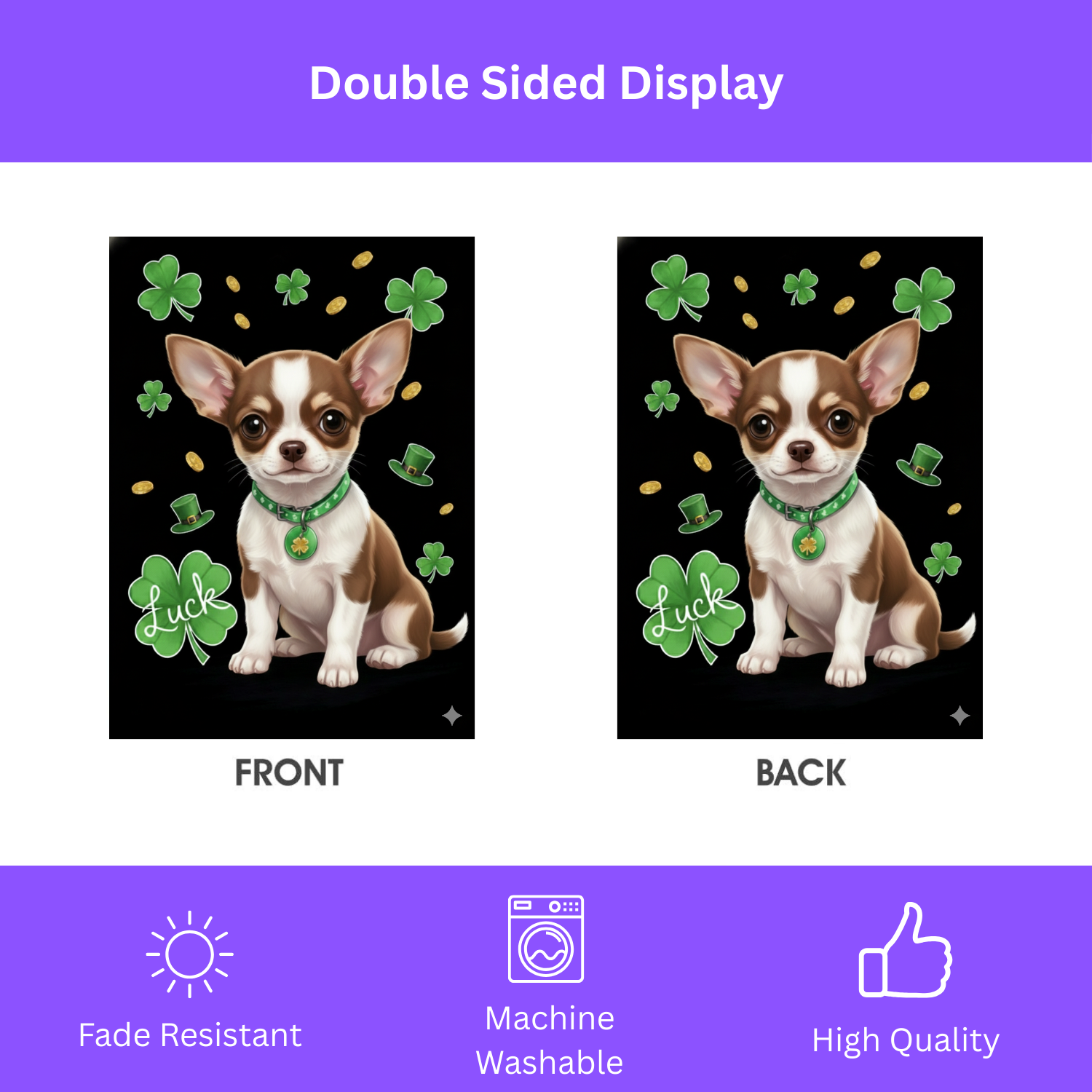 Luck St. Patrick’s Day Chihuahua Garden Flag - Image 2