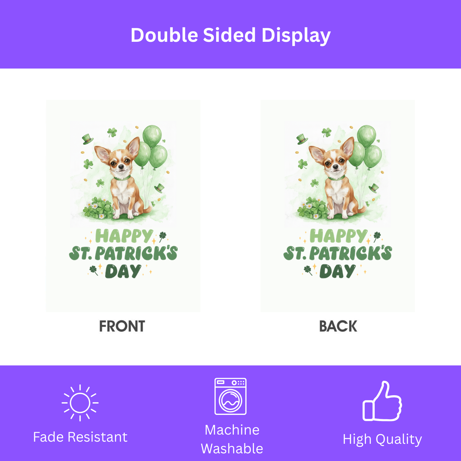 Short Haired Chihuahua St. Patrick’s Day Garden Flag - Image 2