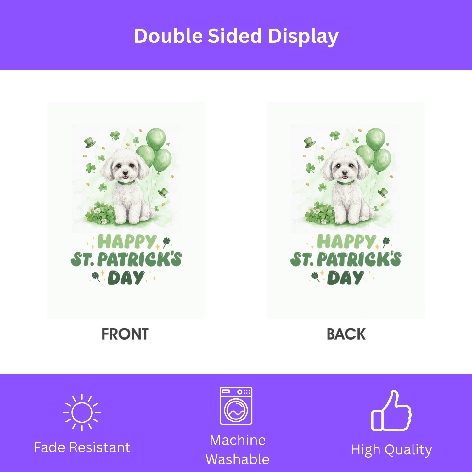 White Toy Poodle St. Patrick’s Day Garden Flag - Image 2
