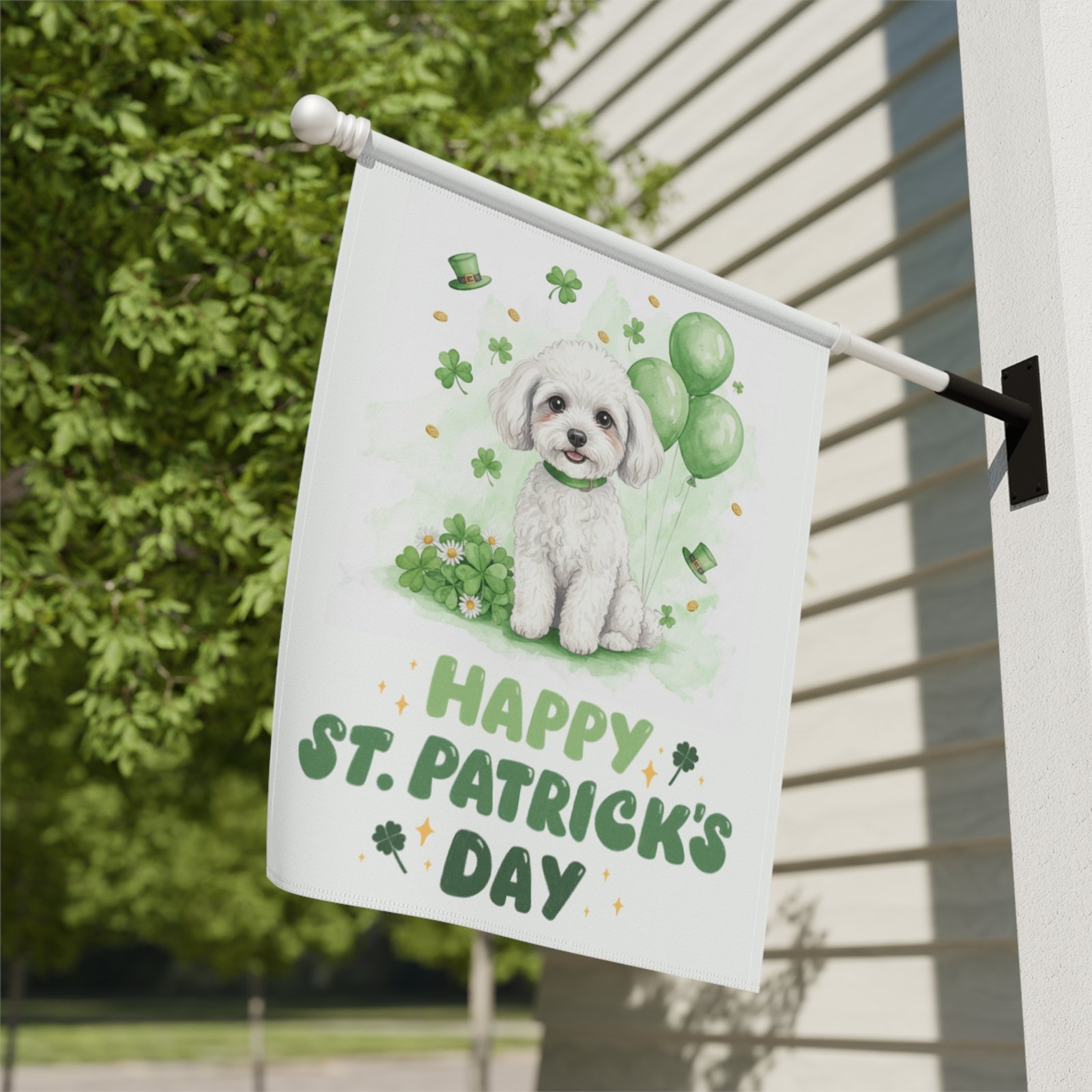 White Toy Poodle St. Patrick’s Day Garden Flag - Image 8