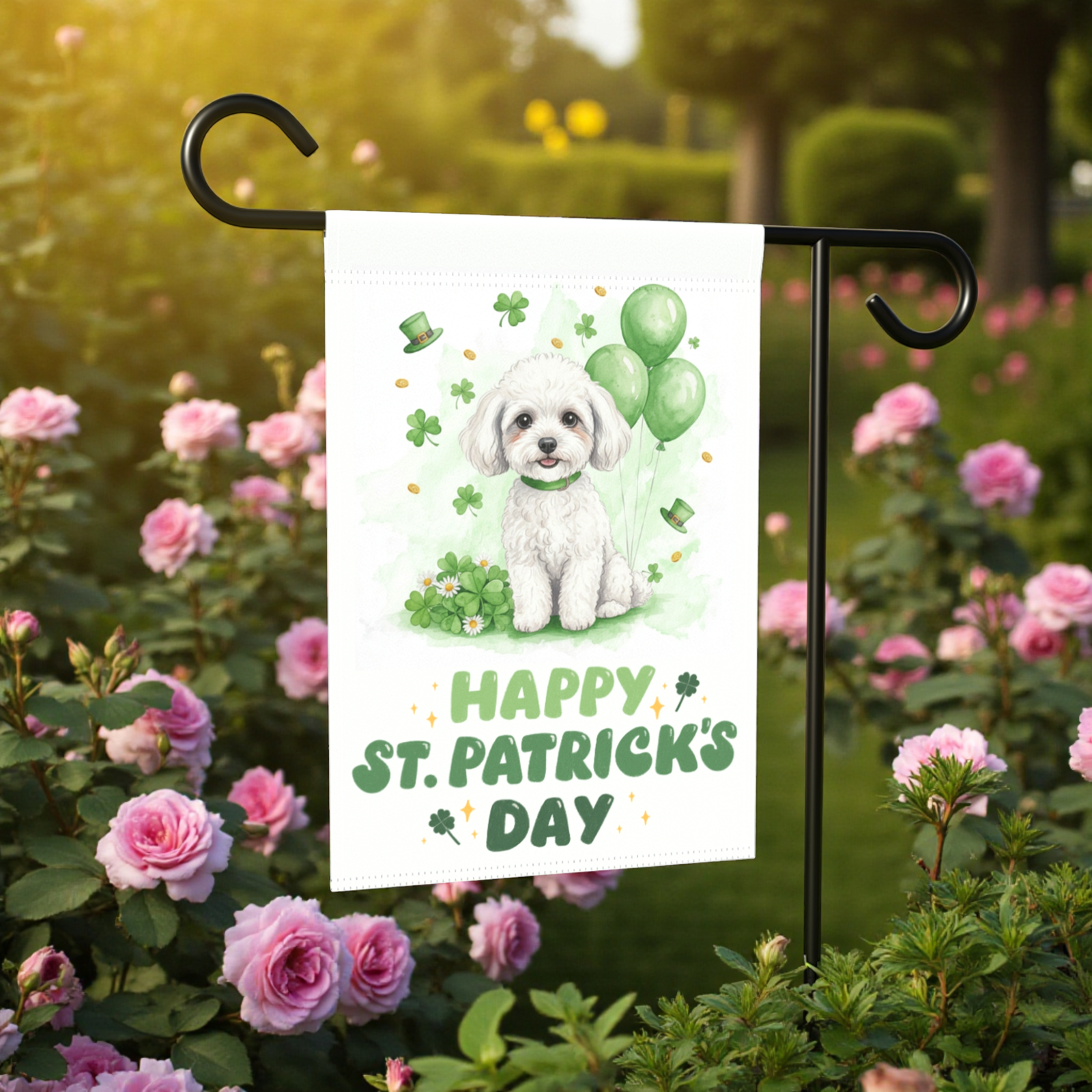 White Toy Poodle St. Patrick’s Day Garden Flag - Image 6