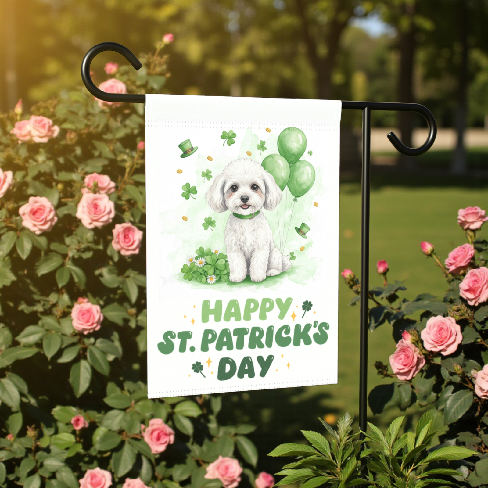 White Toy Poodle St. Patrick’s Day Garden Flag