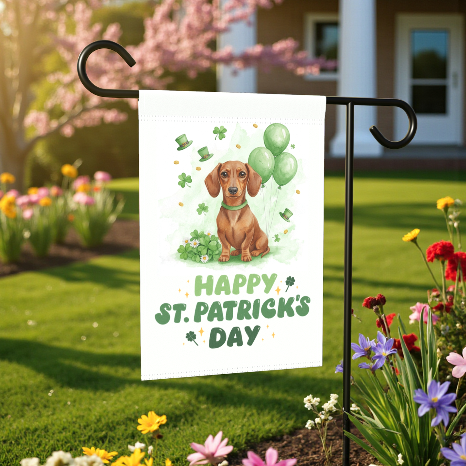 Dachshund St. Patrick's Day Garden Flag