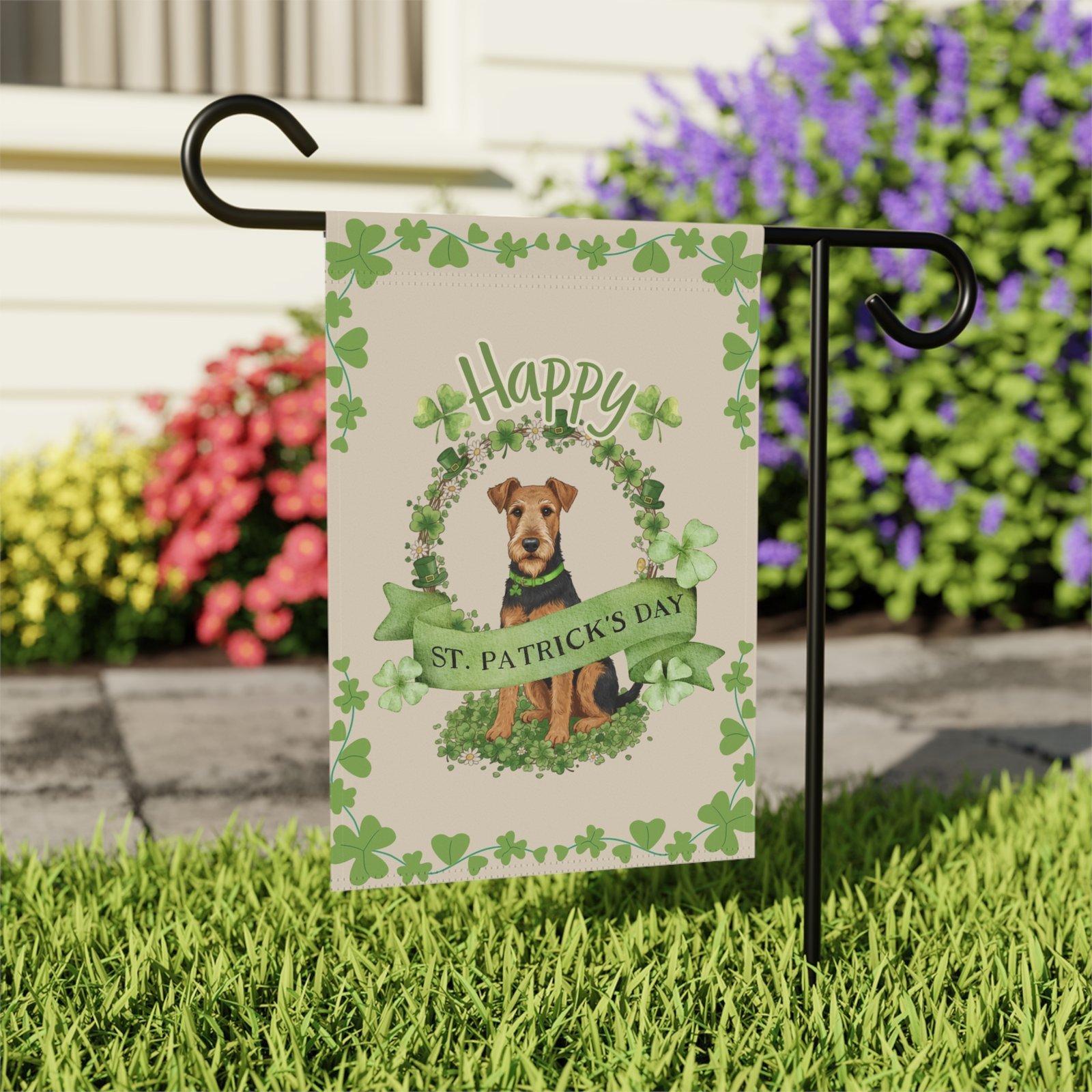 Happy St. Patrick’s Day Airedale Terrier Garden Flag - Image 7