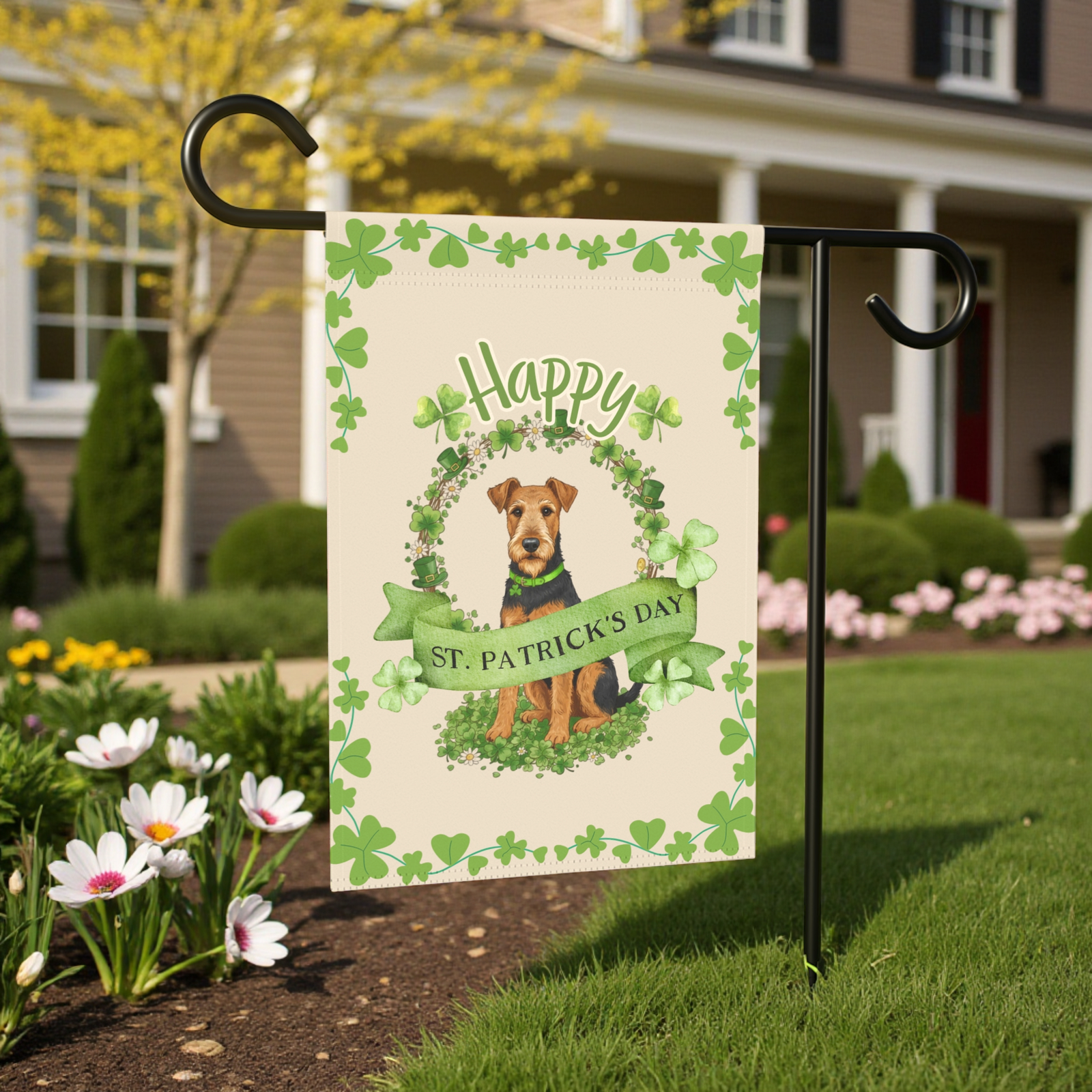 Happy St. Patrick’s Day Airedale Terrier Garden Flag - Image 5
