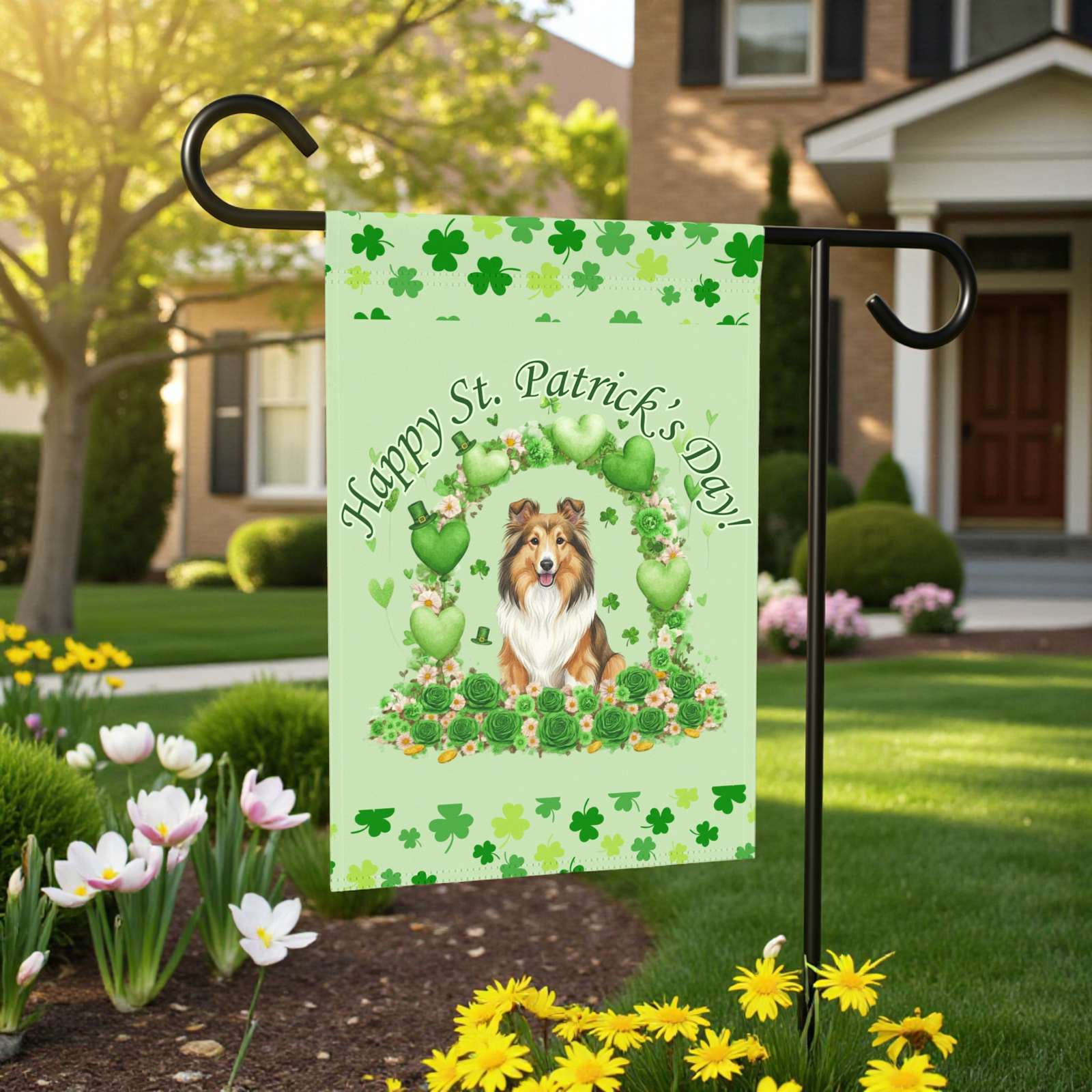 Happy St. Patrick's Day Sheltie Garden Flag