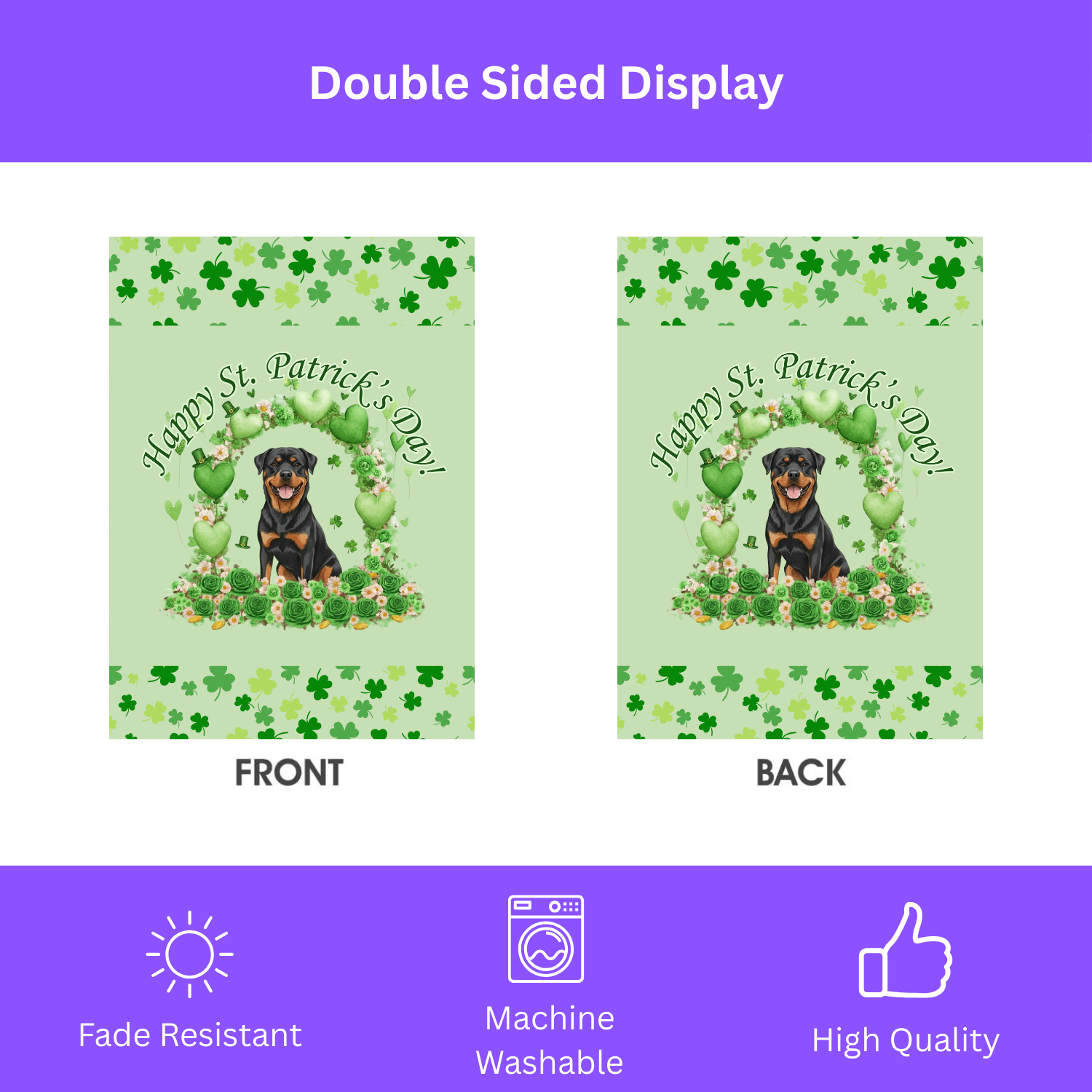 Happy St. Patrick's Day Rottweiler Garden Flag - Image 2