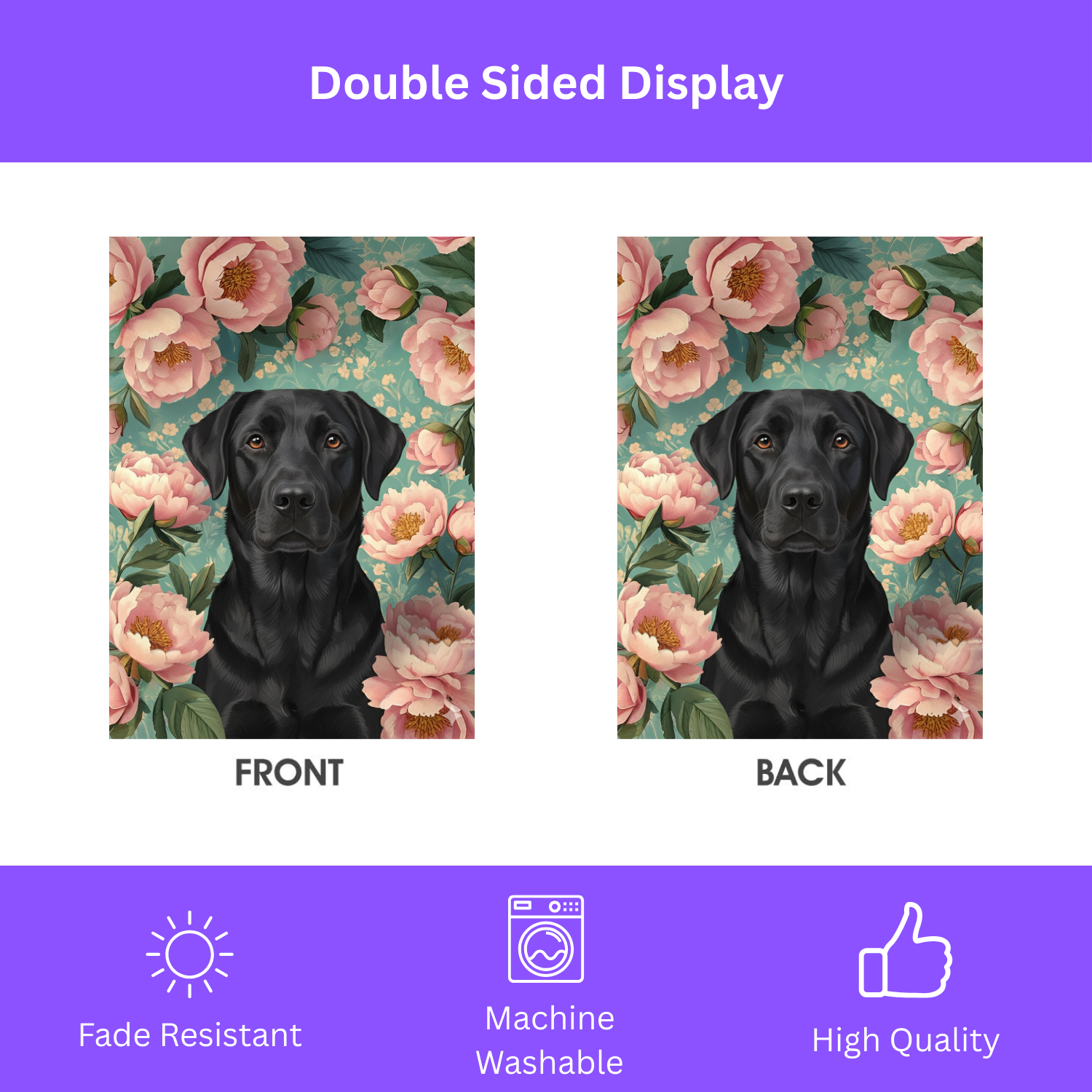 Pink Peony Black Labrador Retriever Garden Flag - Image 2