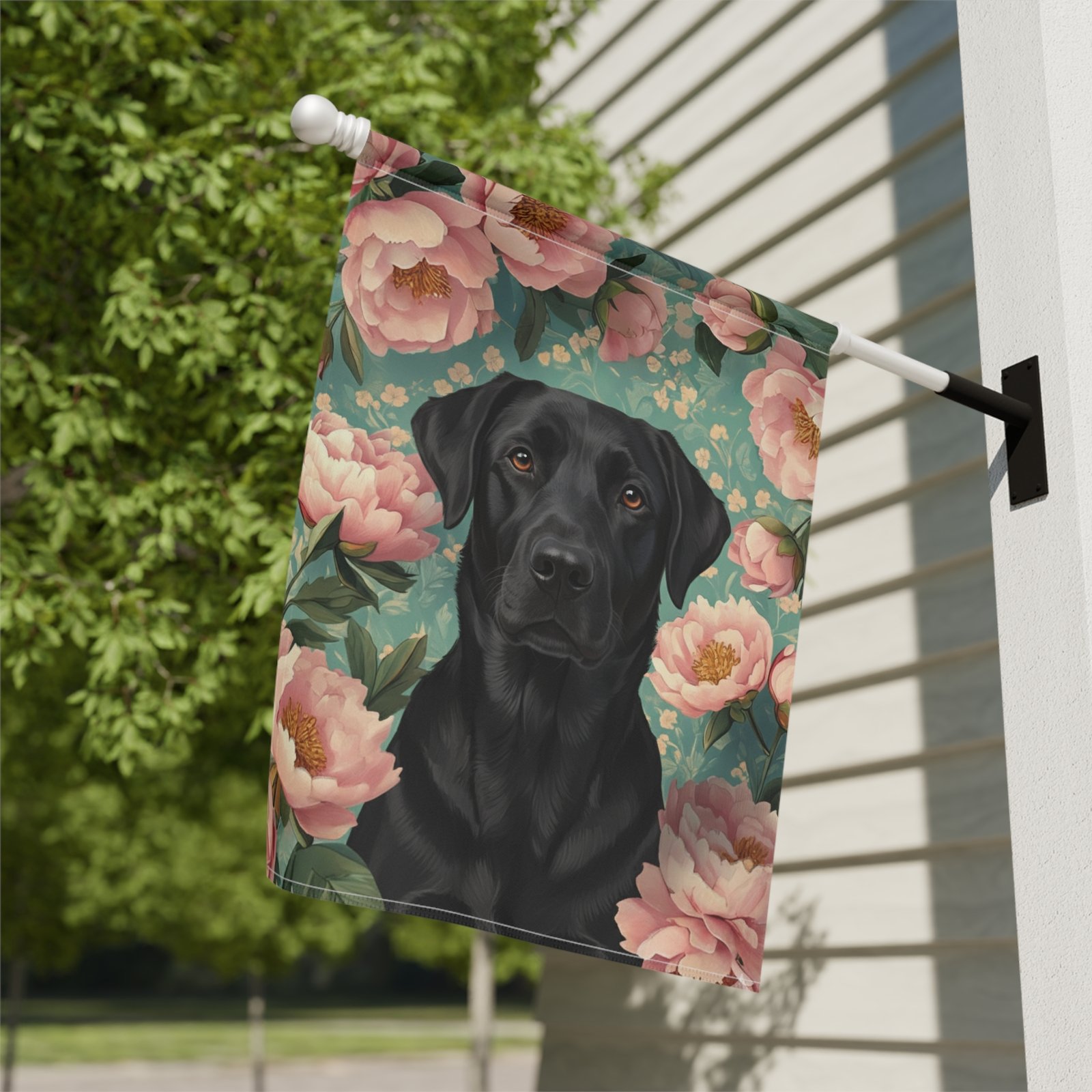 Pink Peony Black Labrador Retriever Garden Flag - Image 8