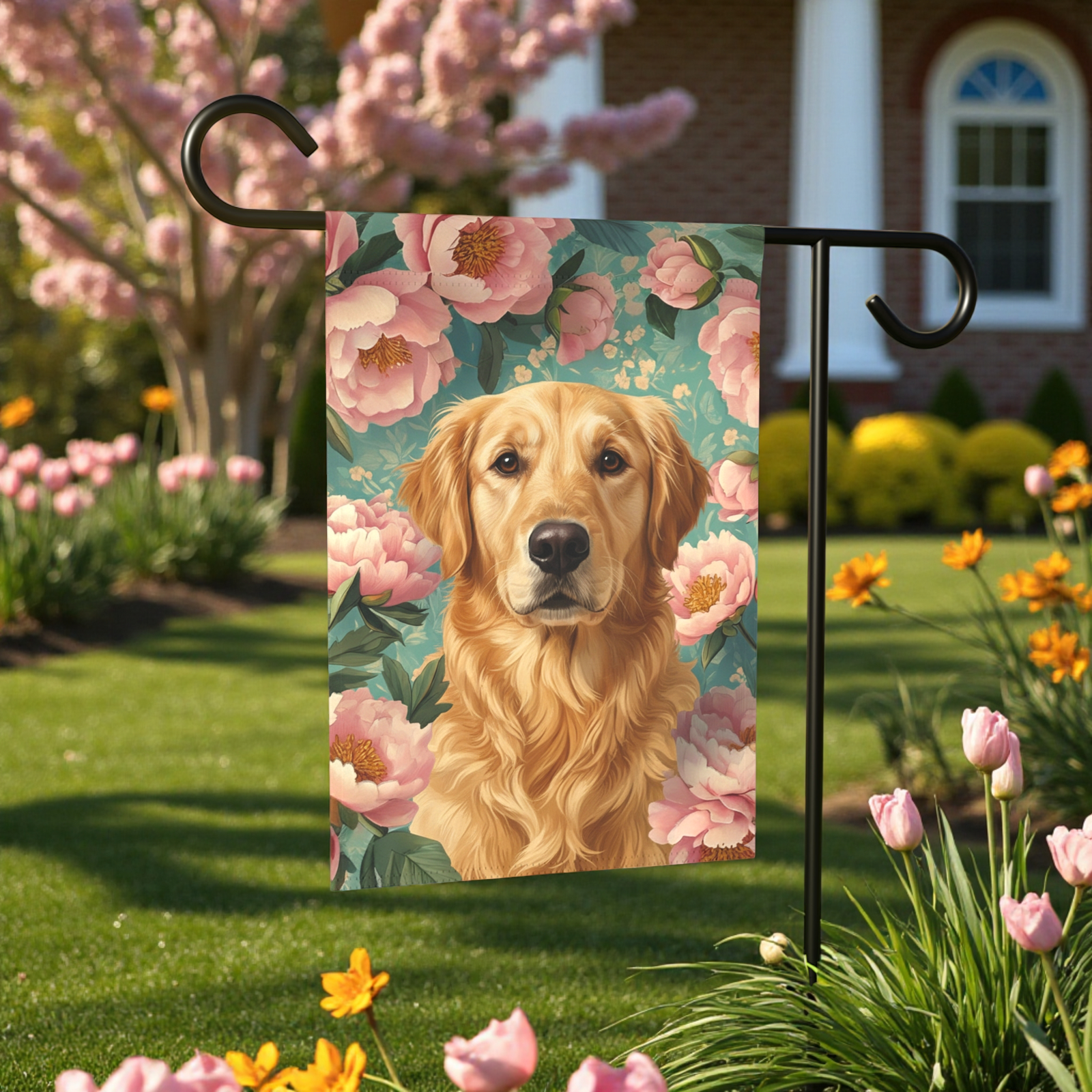 Pink Peony Golden Retriever Garden Flag - Image 5