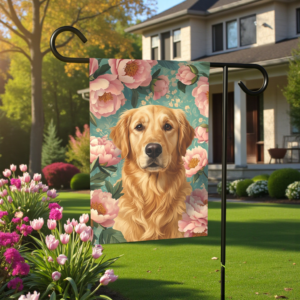 Pink Peony Golden Retriever Garden Flag