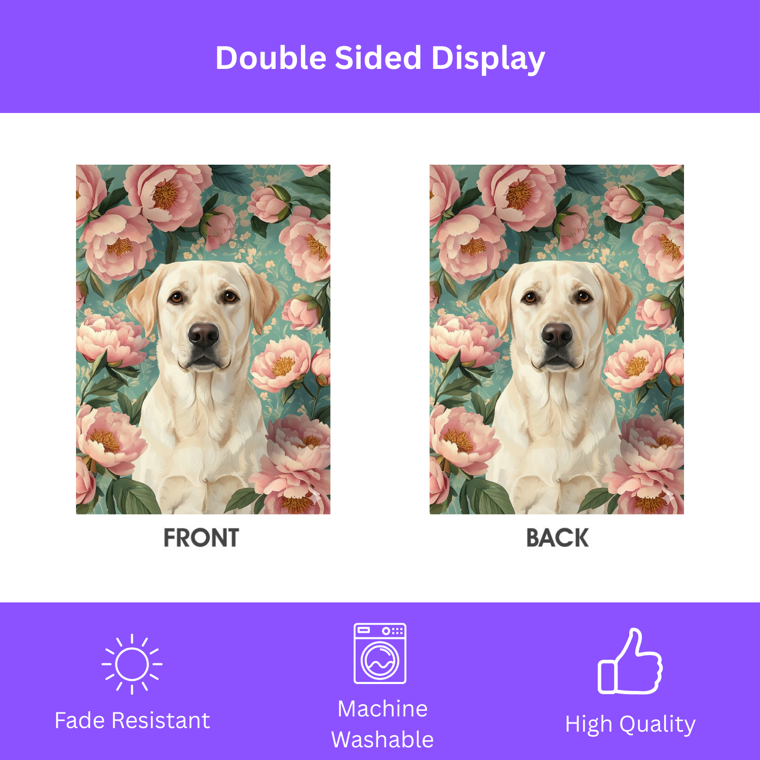 Pink Peony Yellow Labrador Retriever Garden Flag - Image 3