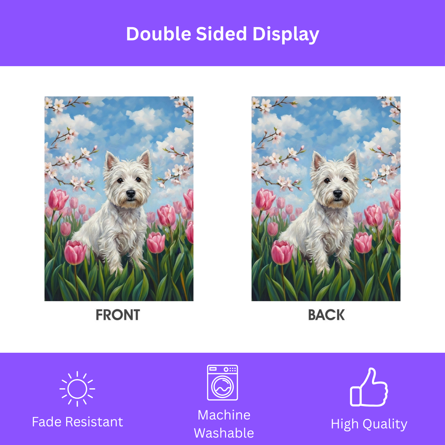 Pink Tulip Westie Garden Flag - Image 2