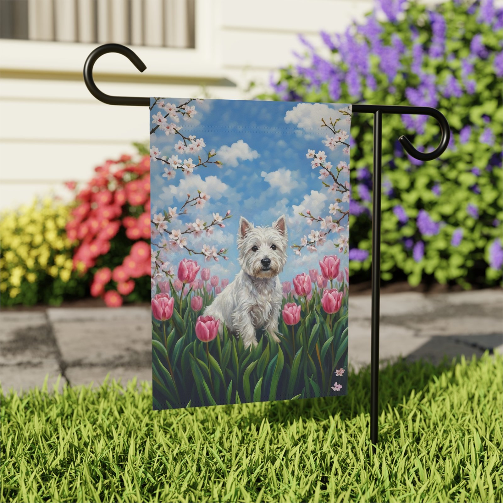 Pink Tulip Westie Garden Flag - Image 7