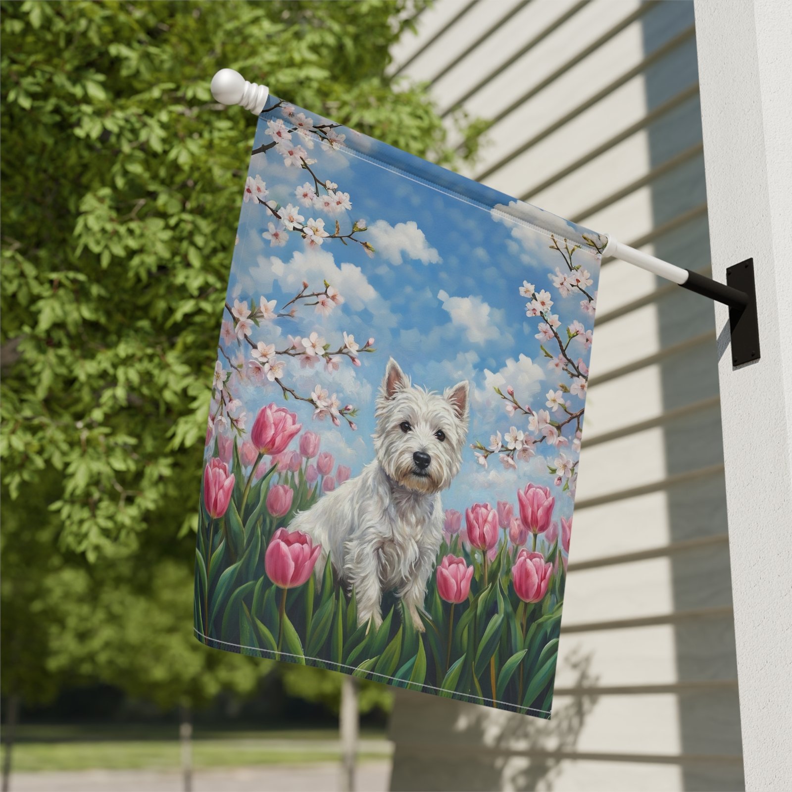 Pink Tulip Westie Garden Flag - Image 8