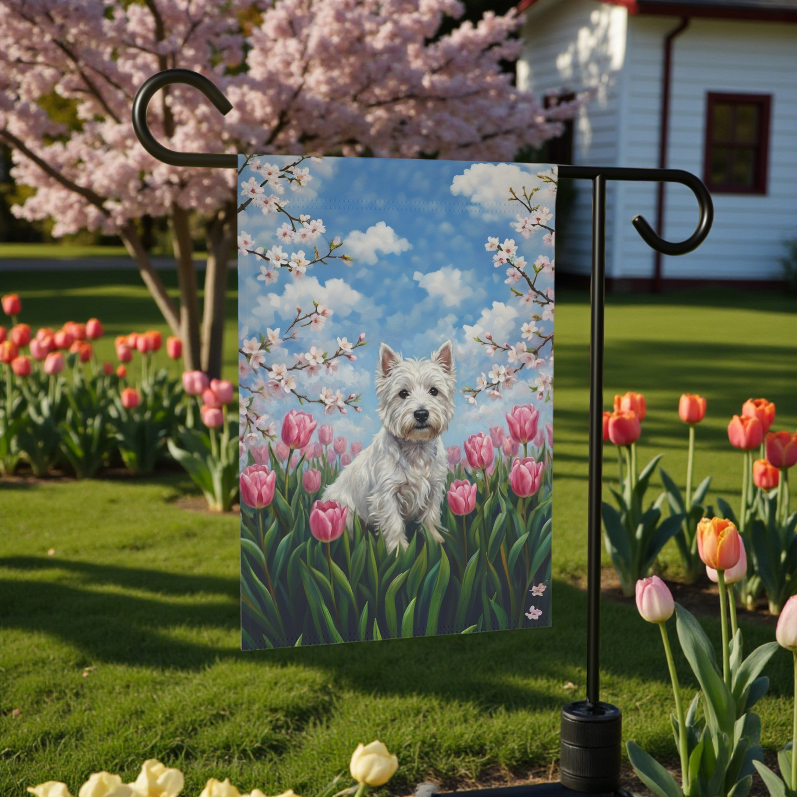 Pink Tulip Westie Garden Flag - Image 6