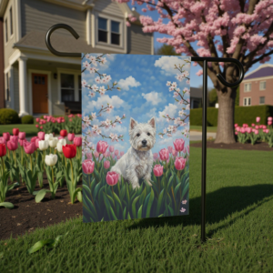 Pink Tulip Westie Garden Flag