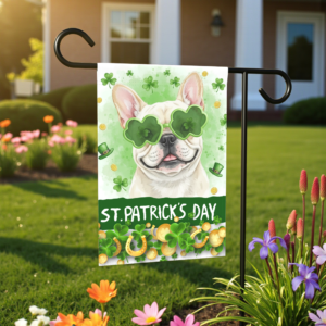 St. Patrick's Clover Glasses French Bulldog Garden Flag