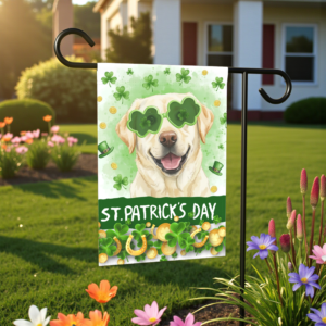 St. Patrick’s Clover Glasses Yellow Labrador Retriever Garden Flag