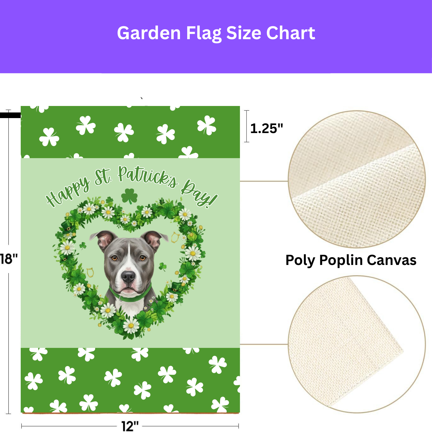 St. Patrick's Day Shamrock Gray Pitbull Terrier Garden Flag - Image 4