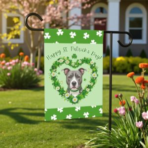 St. Patrick's Day Shamrock Gray Pitbull Terrier Garden Flag