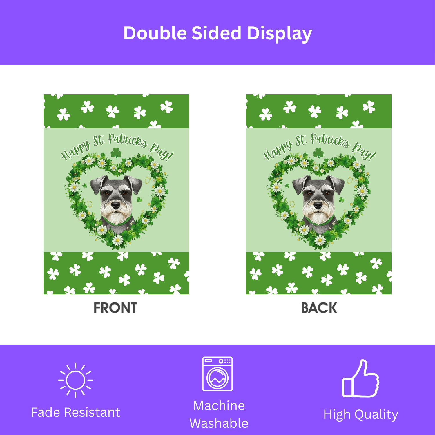 St. Patrick's Day Shamrock Schnauzer Garden Flag - Image 2