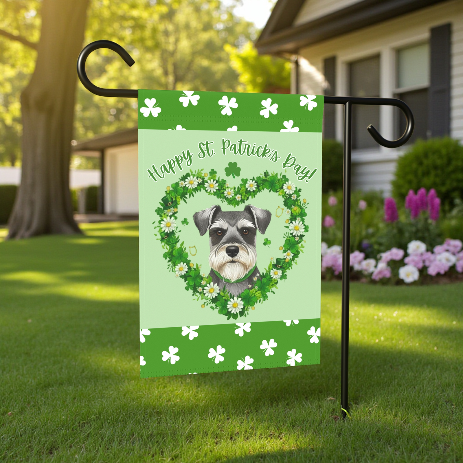 St. Patrick's Day Shamrock Schnauzer Garden Flag - Image 5