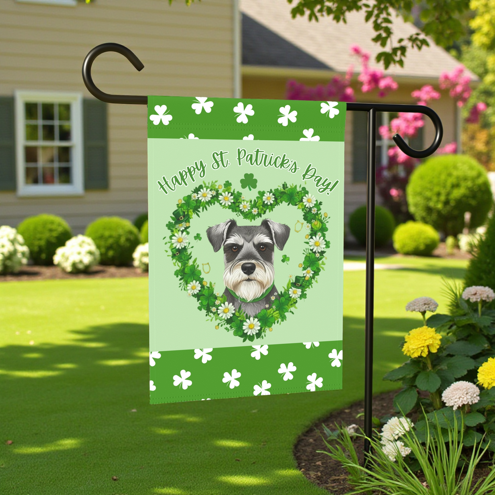 St. Patrick's Day Shamrock Schnauzer Garden Flag - Image 6