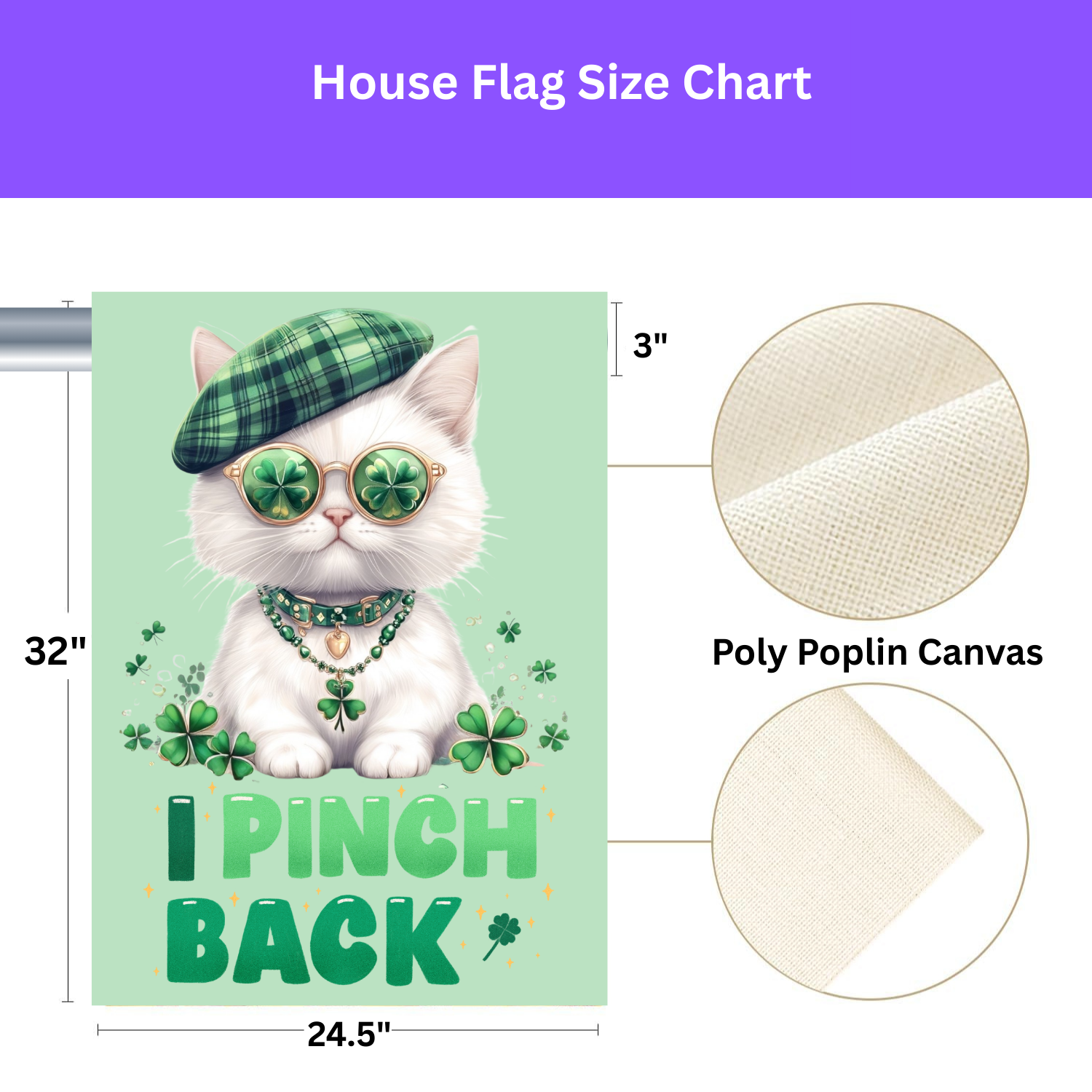 White Shamrock Kitten Garden Flag - Image 3